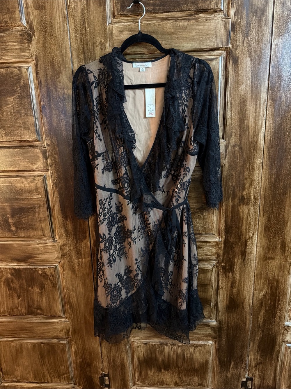 Sheer Black Lace Wrap Nightdress with Nude Lining by Francesca’s #whimsygoth M